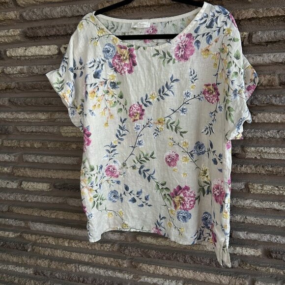 Bellambra Colorful Floral 100% Linen Short Sleeve Tunic Top Size Large - Picture 7 of 8